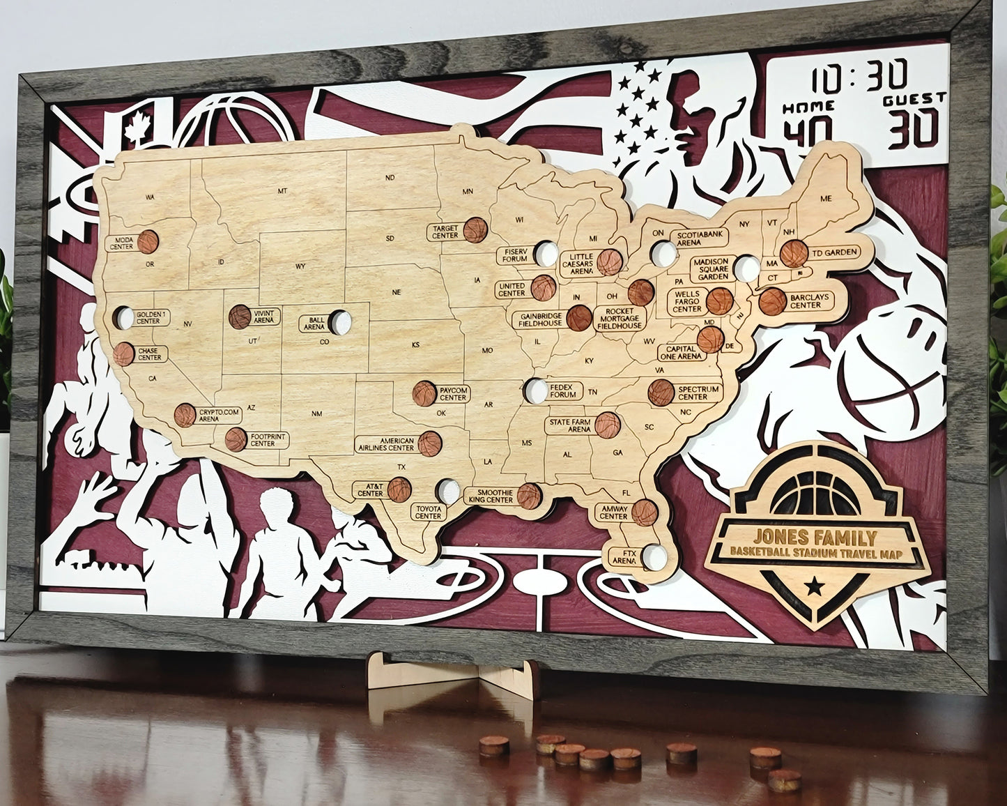 US Basketball Stadium Map with Basketball Markers