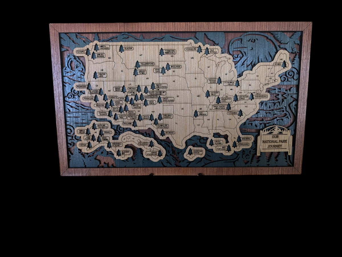 US National Park Map Wildlife Background with Tree Markers