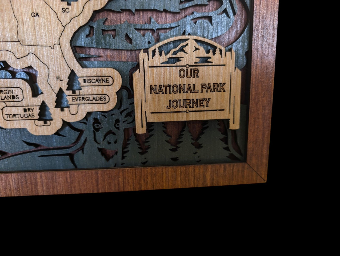 US National Park Map Wildlife Background with Tree Markers