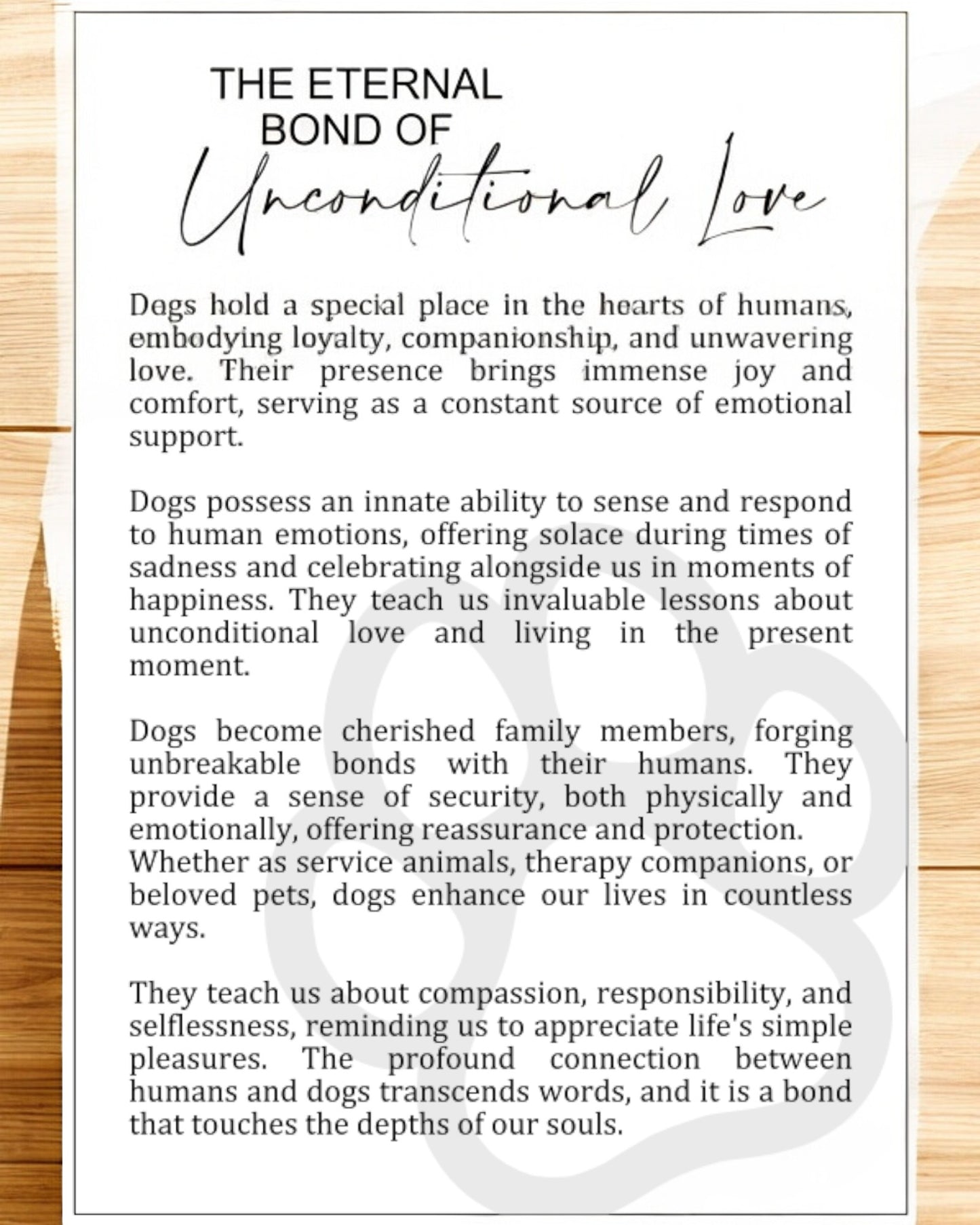 Eternal Bond of Unconditional Love Dog Story Card Ornament