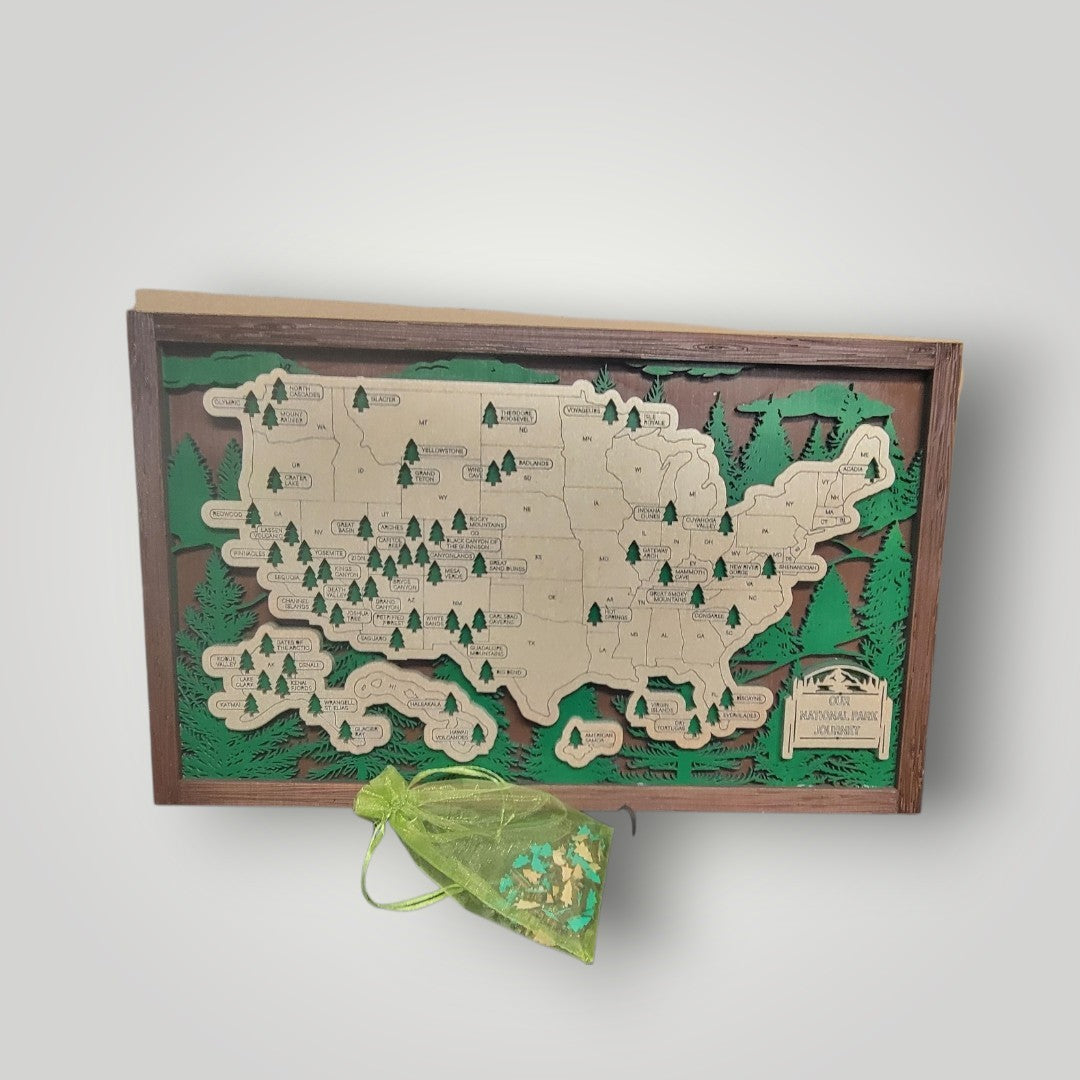 US National Park Map Wilderness Background with Tree Markers