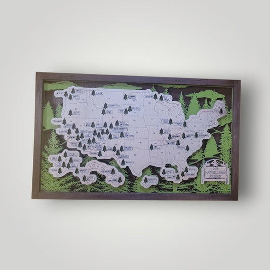 US National Park Map Wilderness Background with Tree Markers
