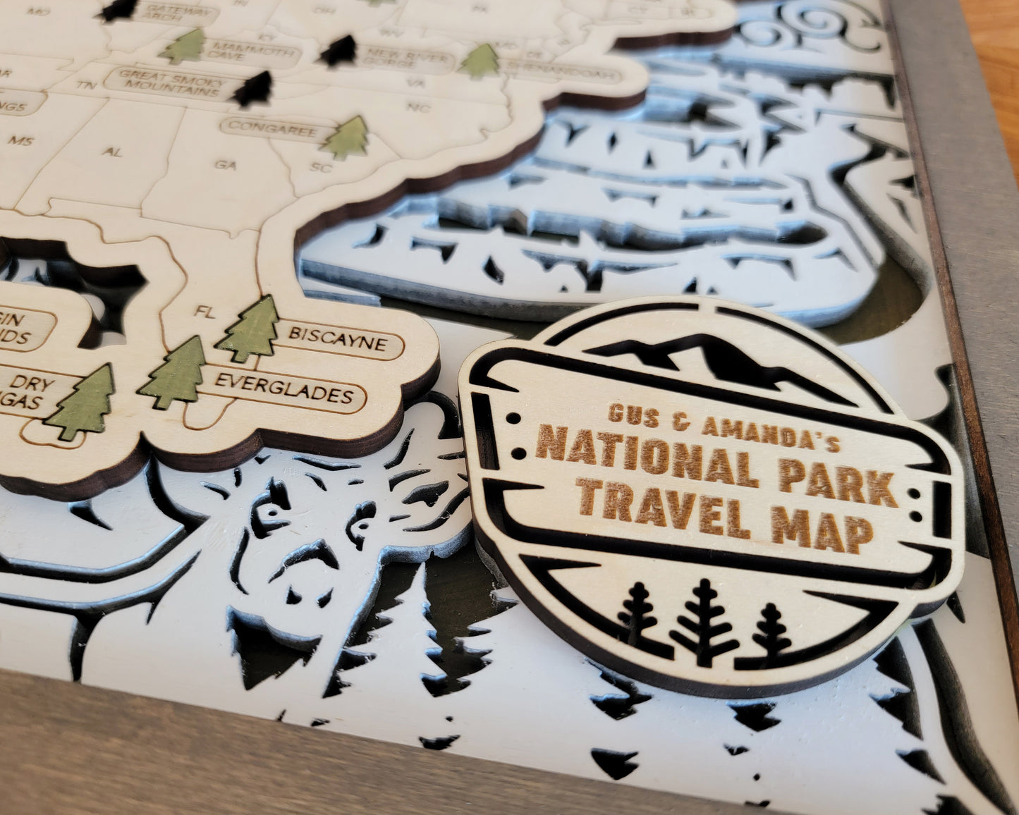 US National Park Map Wildlife Background with Tree Markers