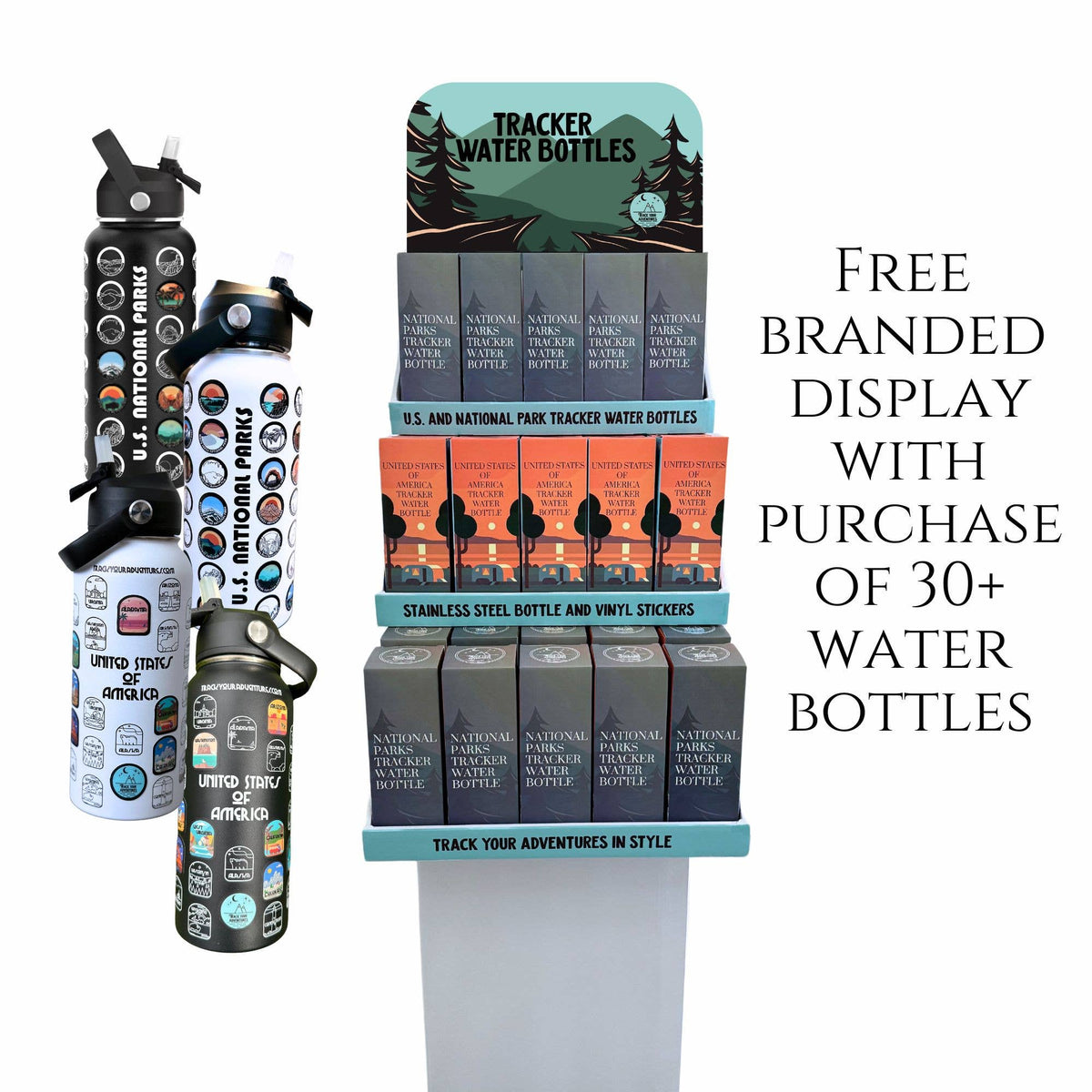 USA & National Park Tracker Water Bottles – 32 oz : Black Nat. Parks