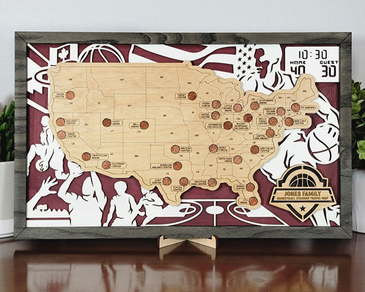 US Basketball Stadium Map with Basketball Markers