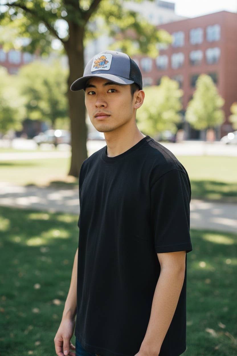 Smokey The Bear Hat - Trucker Snapback Mesh Back: Brown on Khaki