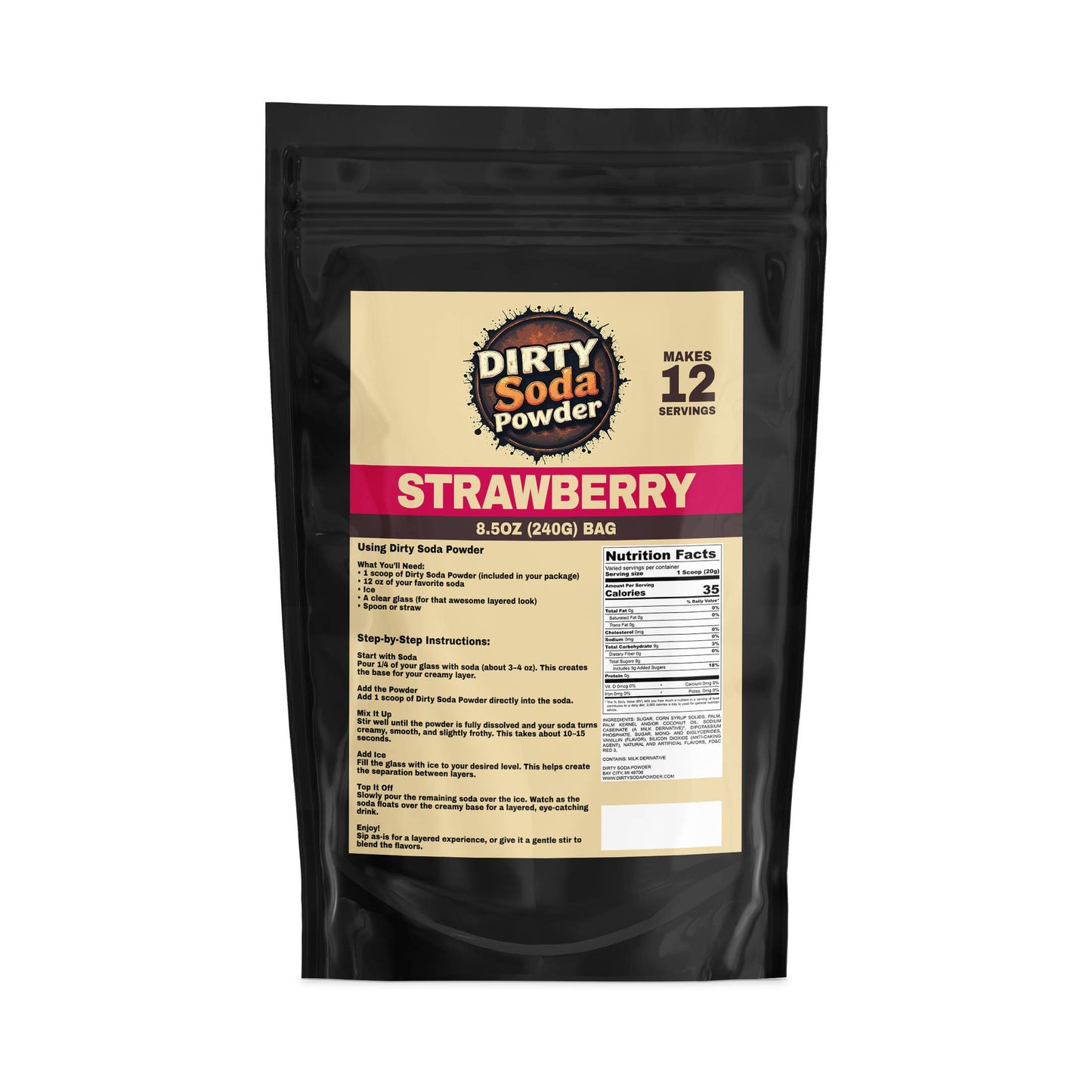 Strawberry 🍓 Dirty Soda Powder- All in One Soda Mix: Retail Bag (8.5 oz / 12 Servings)