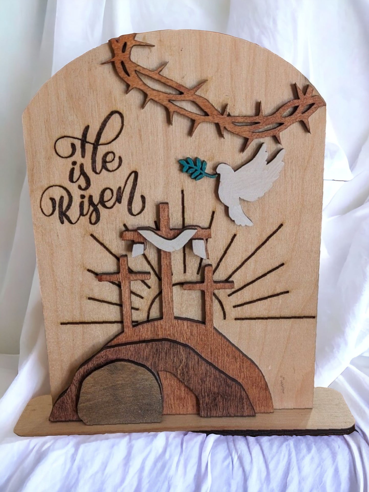 "He is Risen" Open Tomb Shelf Sitter