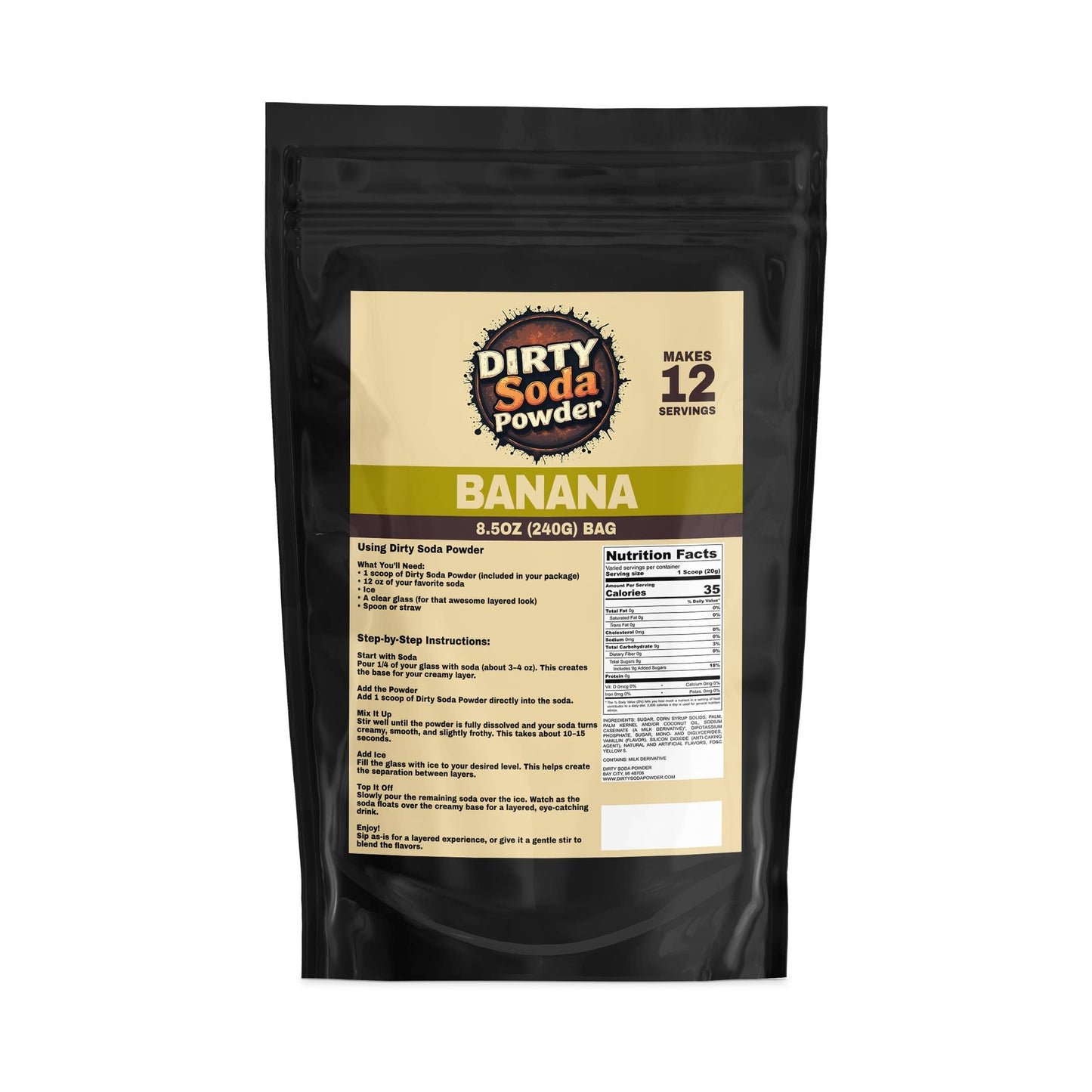 Banana 🍌 Dirty Soda Powder - All in One Dirty Soda Mix: Retail Bag (8.5 oz / 12 Servings)