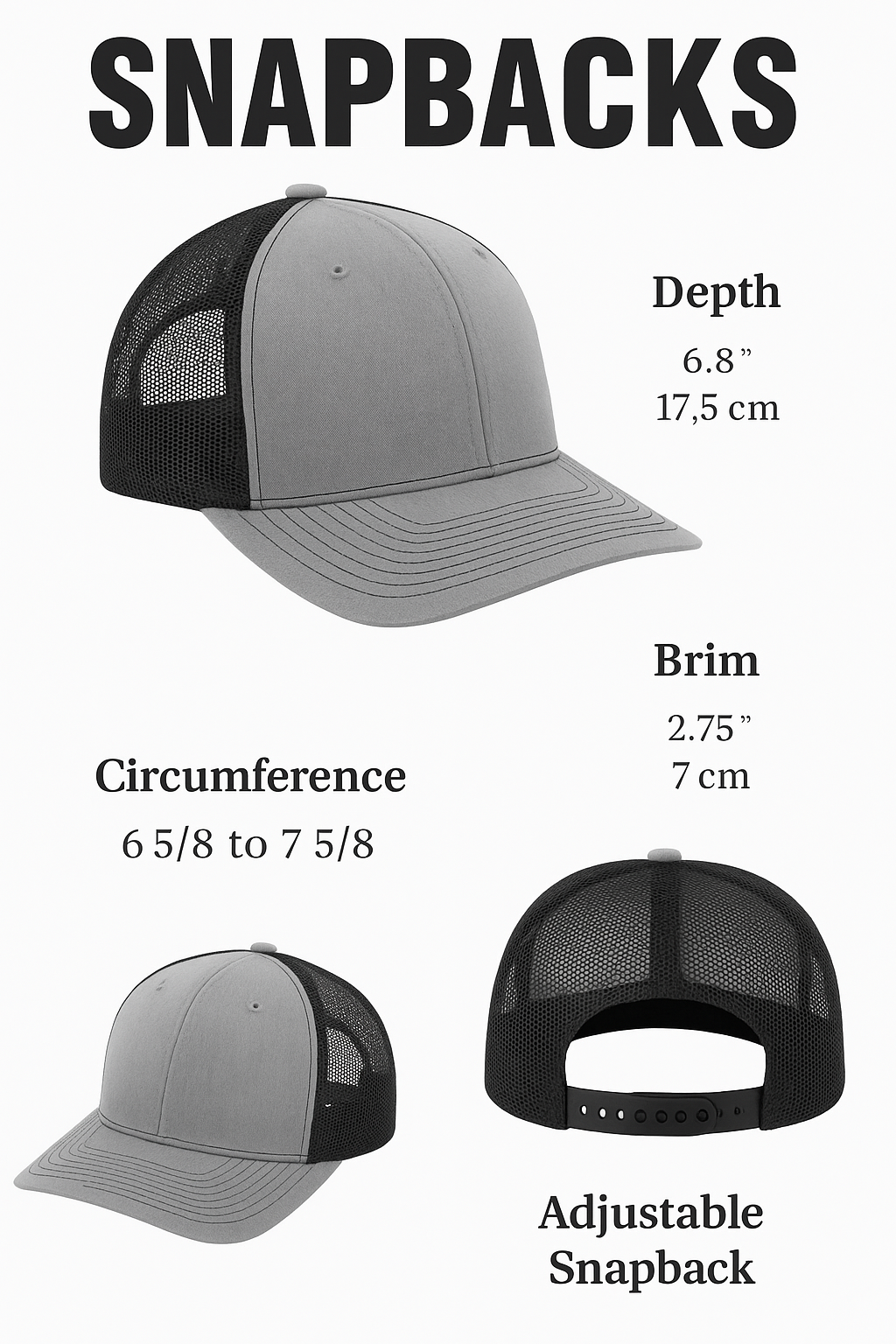 Mountains Trees Trucker Hat - Mesh Back Snapback Cap: Heather Grey on Black