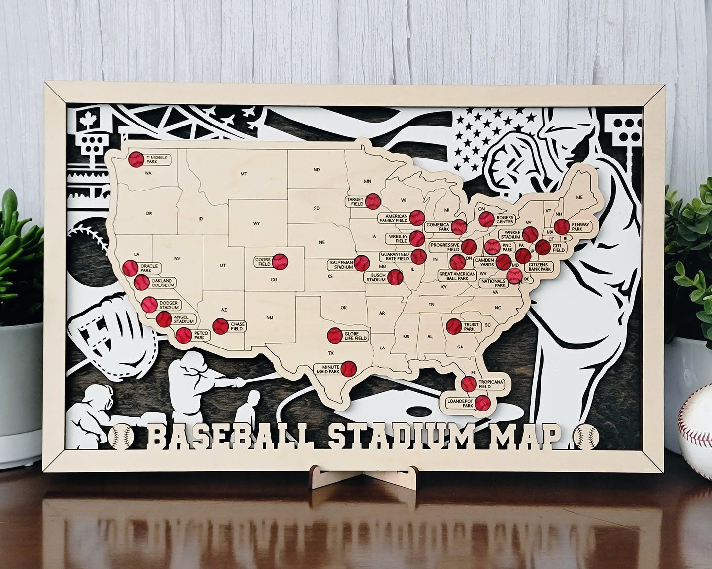 US Baseball Stadium Map with Baseball Markers