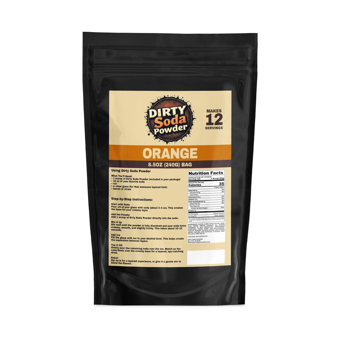 Orange 🍊 Dirty Soda Powder- All in One Soda Mix: Retail Bag (8.5 oz / 12 Servings)