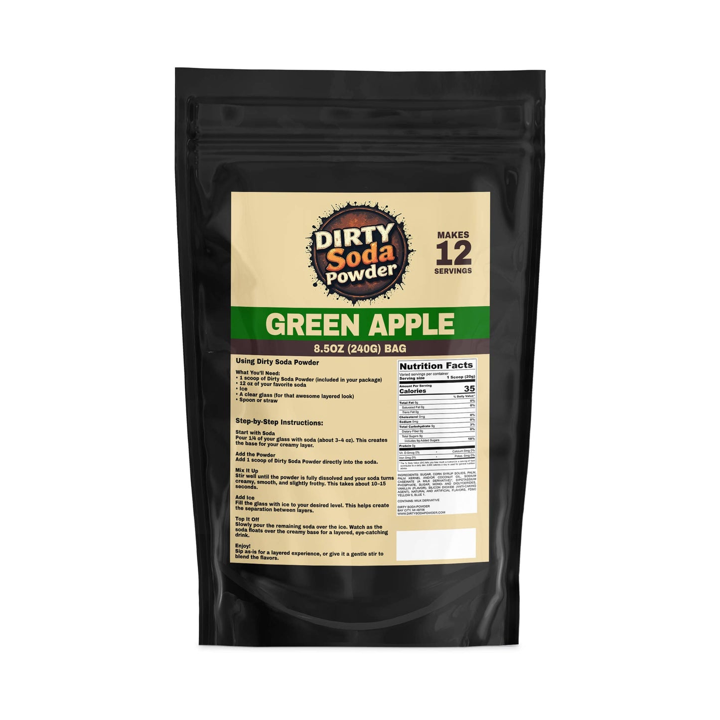 Green Apple 🍏 Dirty Soda Powder- All in One Soda Mix: Retail Bag (8.5 oz / 12 Servings)