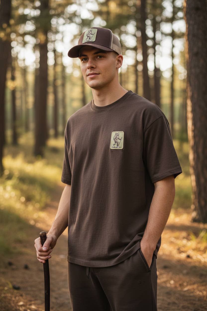 Sasquatch Trucker Hat: Grey on Black Mesh