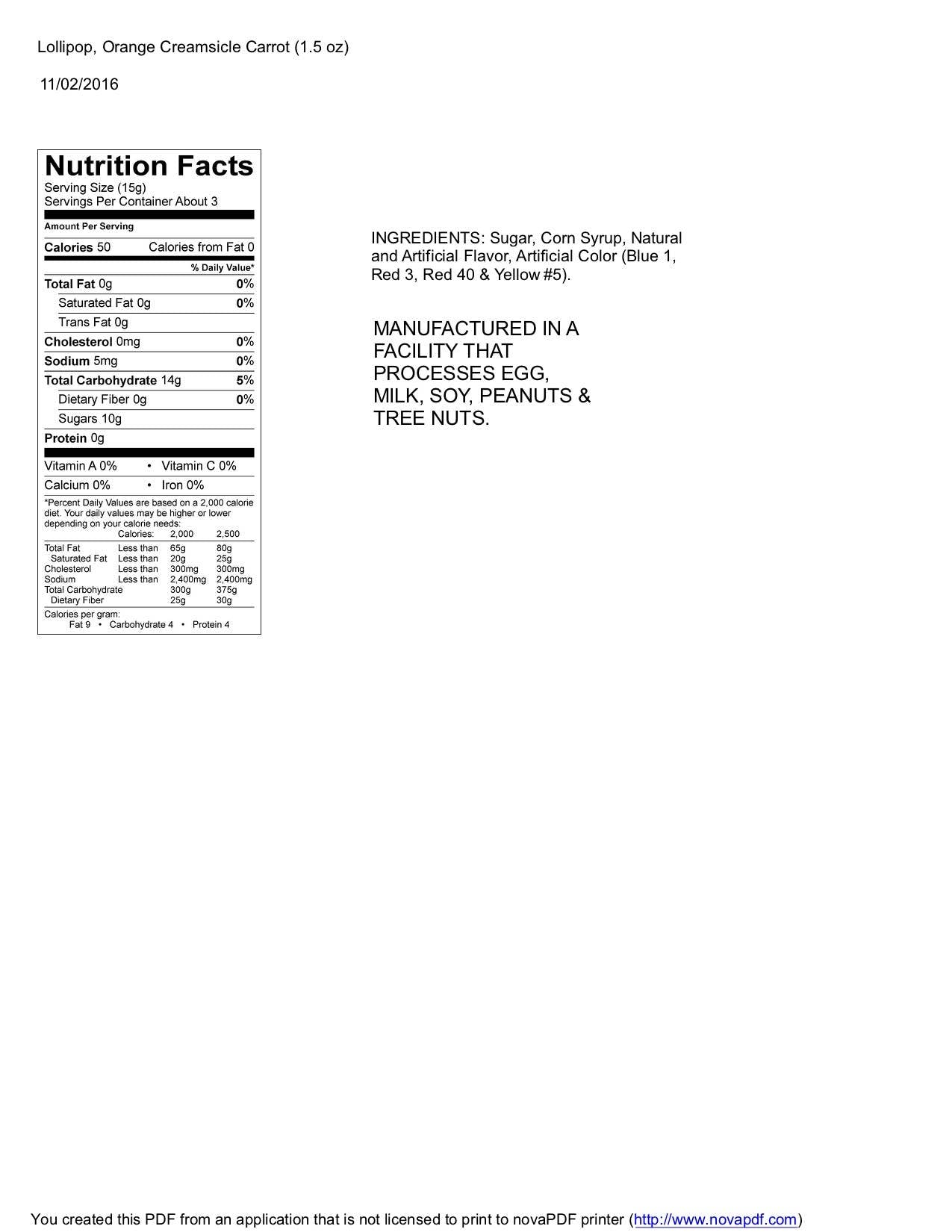 Carrot Lollipops - Orange Creamsicle - 18 Pc POP Display