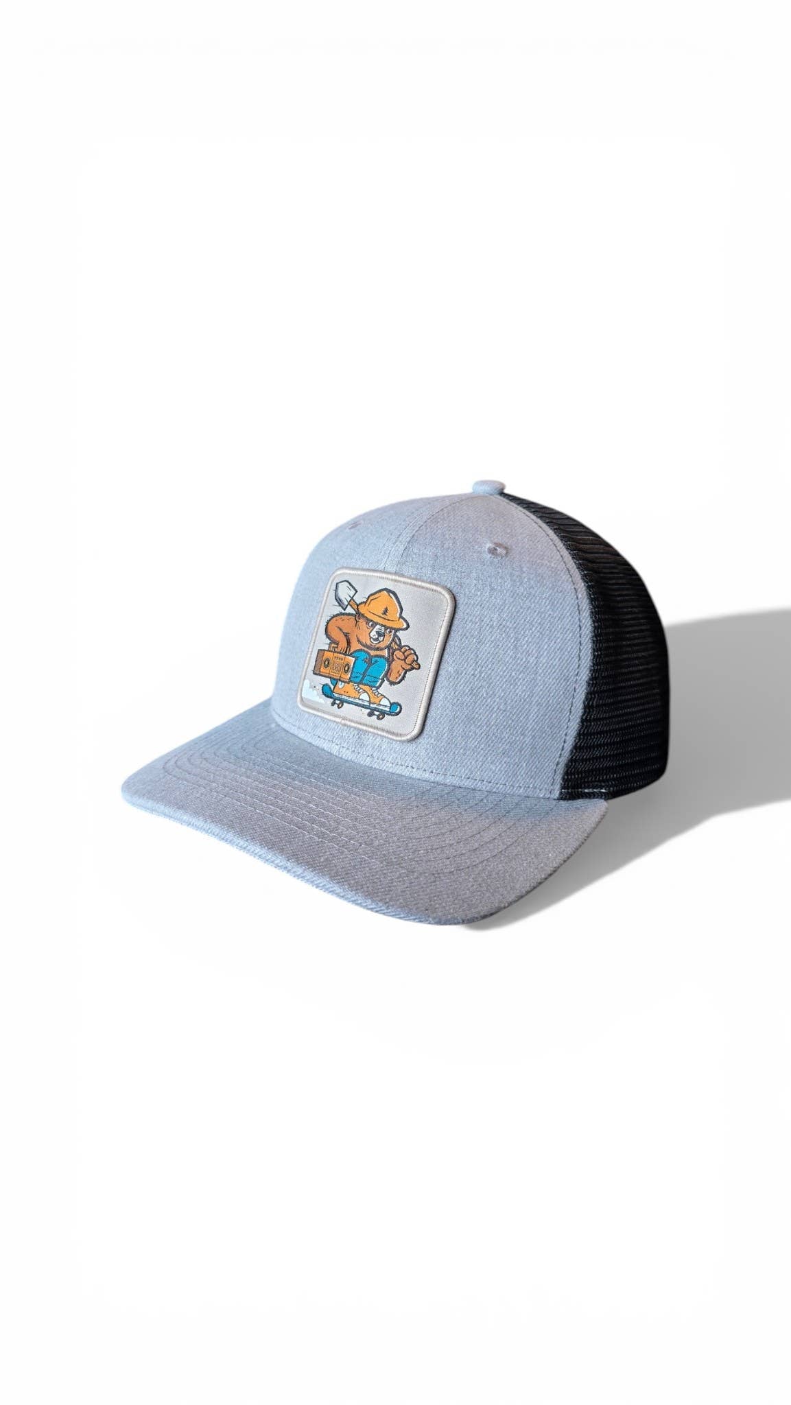 Smokey The Bear Hat - Trucker Snapback Mesh Back: Brown on Khaki