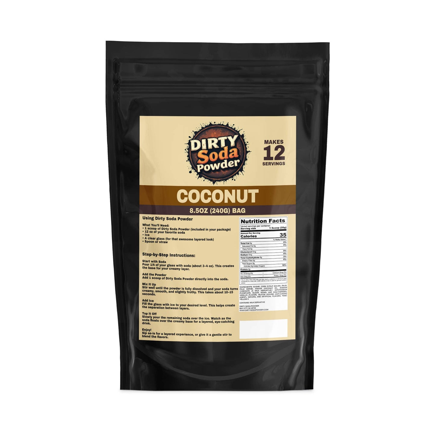 Coconut 🥥  Dirty Soda Powder- All in One Soda Mix: Retail Bag (8.5 oz / 12 Servings)