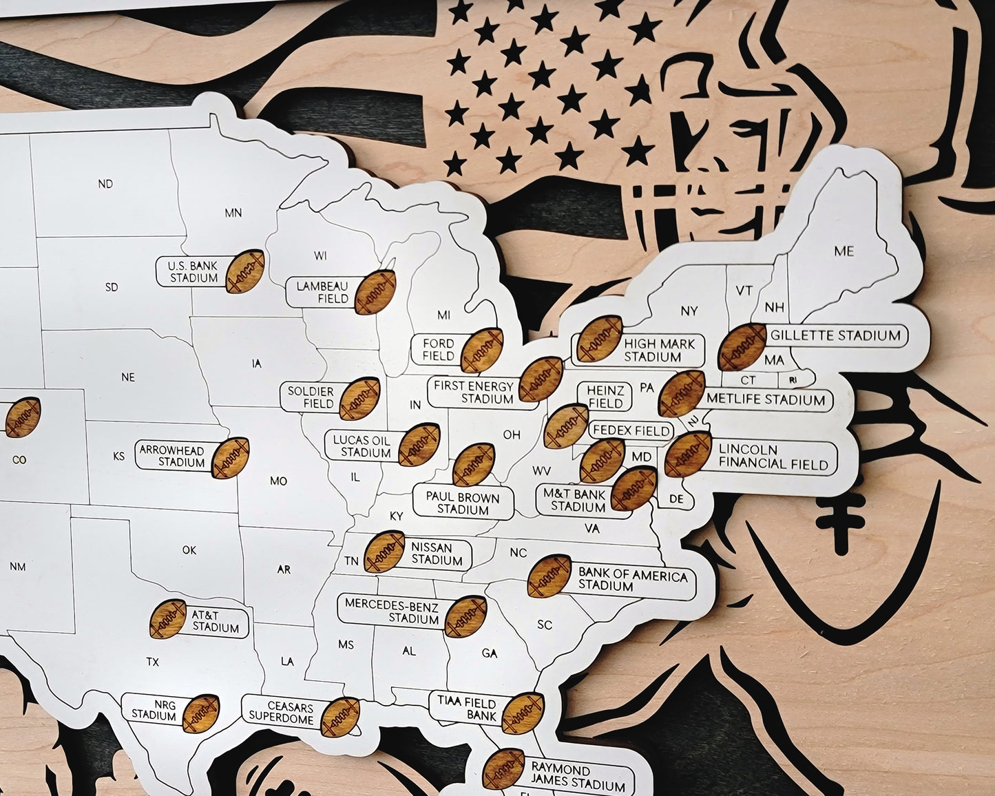 US Football Stadium Map with Football Markers