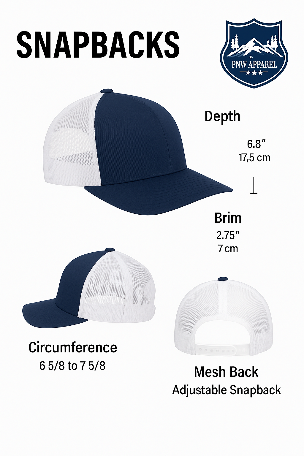 Mountains Trees Trucker Hat - Mesh Back Snapback Cap: Heather Grey on Black