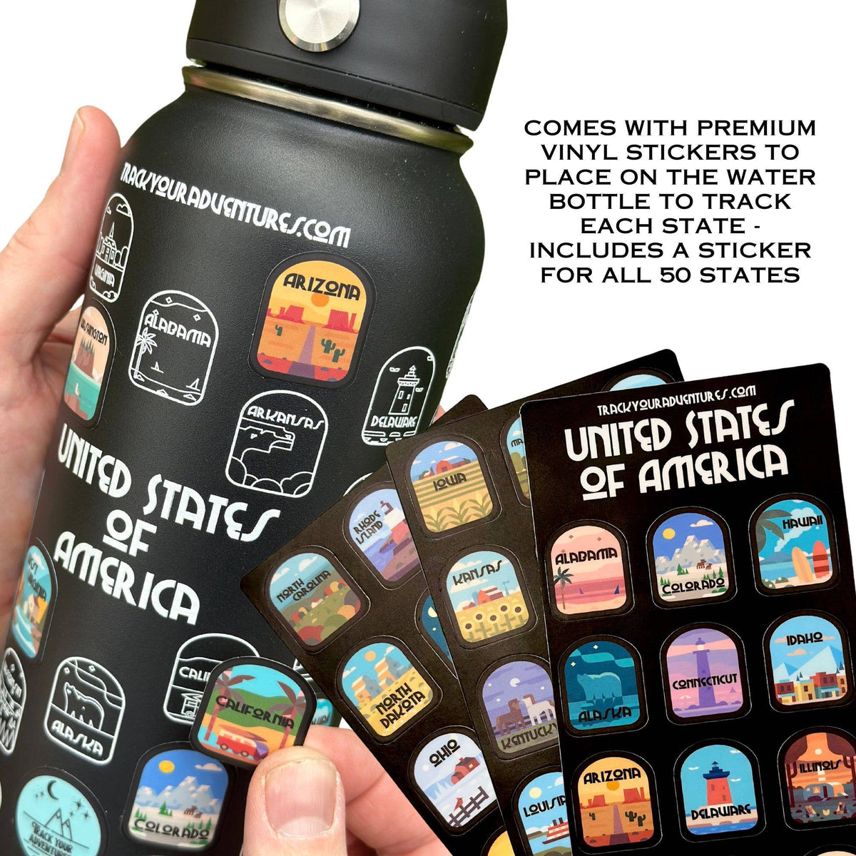 USA & National Park Tracker Water Bottles – 32 oz : White Nat. Parks