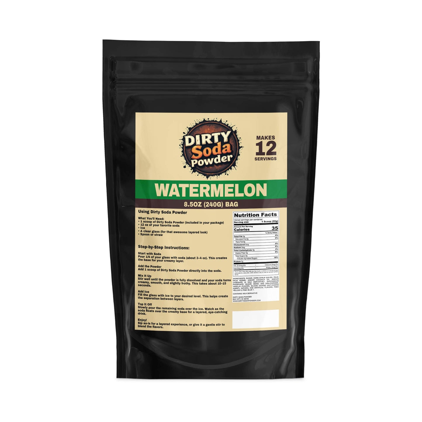 Watermelon 🍉 Dirty Soda Powder- All in One Soda Mix: Retail Bag (8.5 oz / 12 Servings)