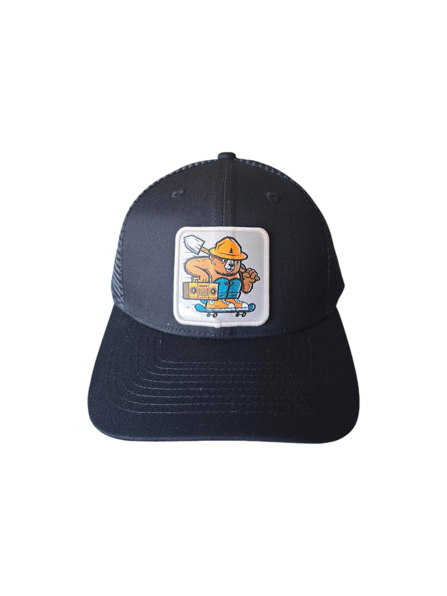 Smokey The Bear Hat - Trucker Snapback Mesh Back: Brown on Khaki