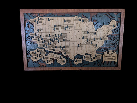 US National Park Map Wildlife Background with Tree Markers