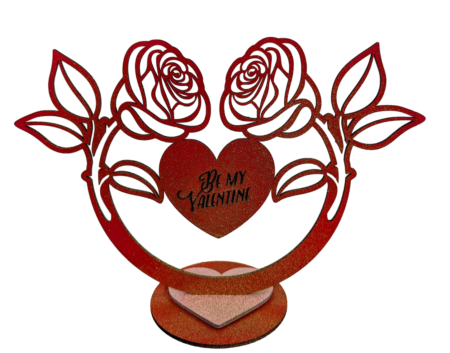 Wooden Valentines Rose with Heart