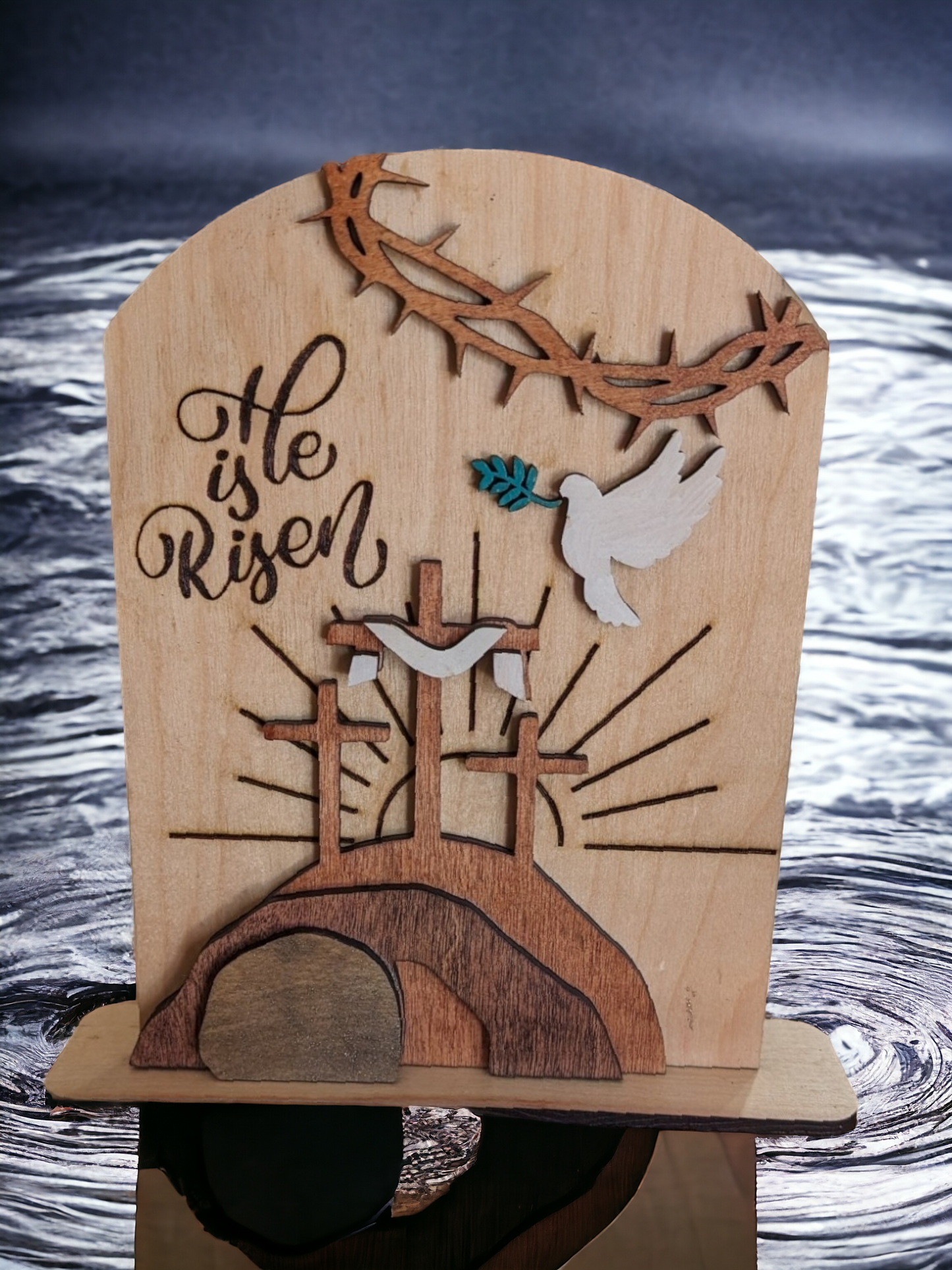 "He is Risen" Open Tomb Shelf Sitter