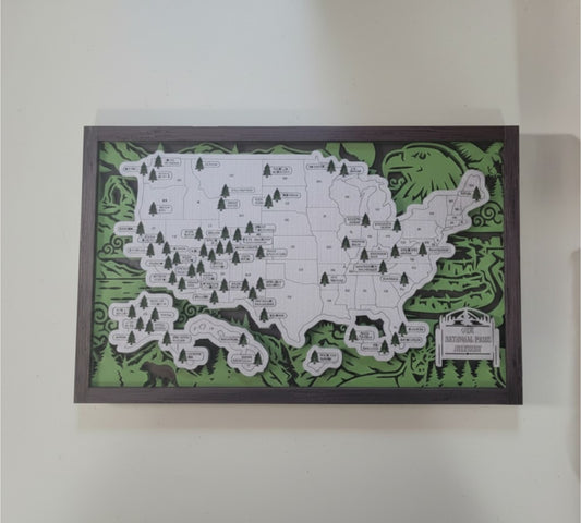US National Park Map Wildlife Background with Tree Markers