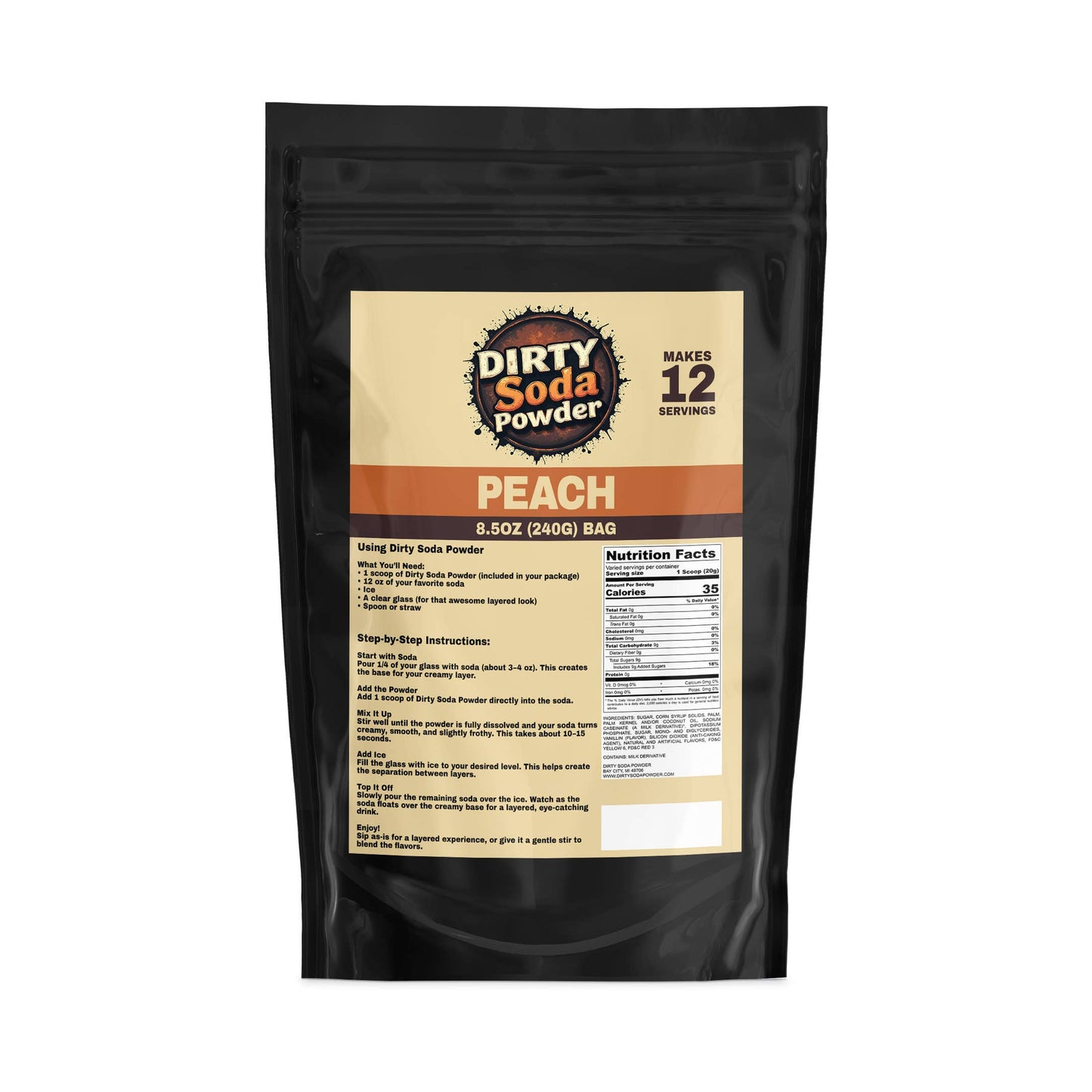 Peach 🍑 Dirty Soda Powder- All in One Soda Mix: Retail Bag (8.5 oz / 12 Servings)