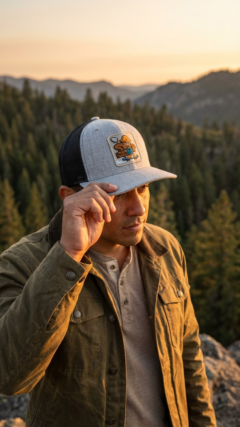Smokey The Bear Hat - Trucker Snapback Mesh Back: Navy Blue on White Mesh