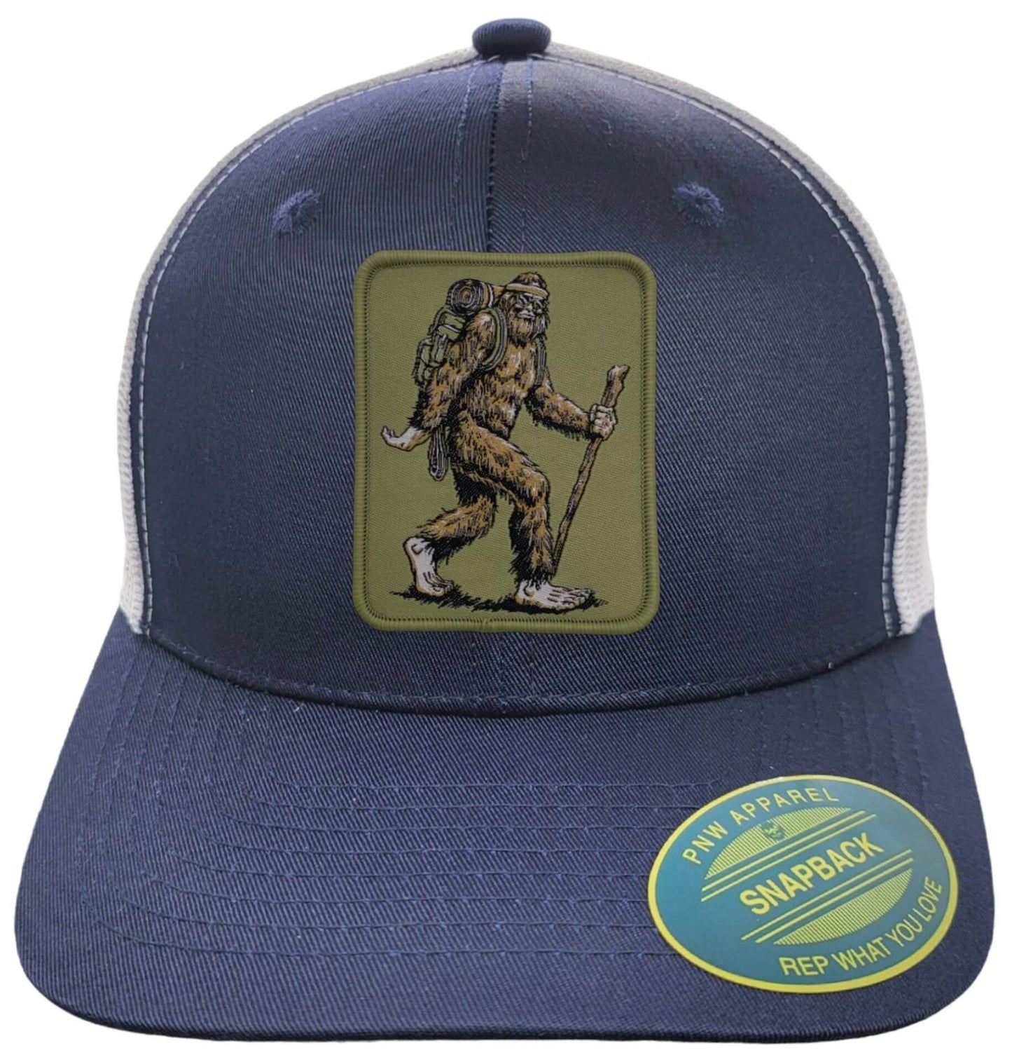 Sasquatch Trucker Hat: Grey on Black Mesh