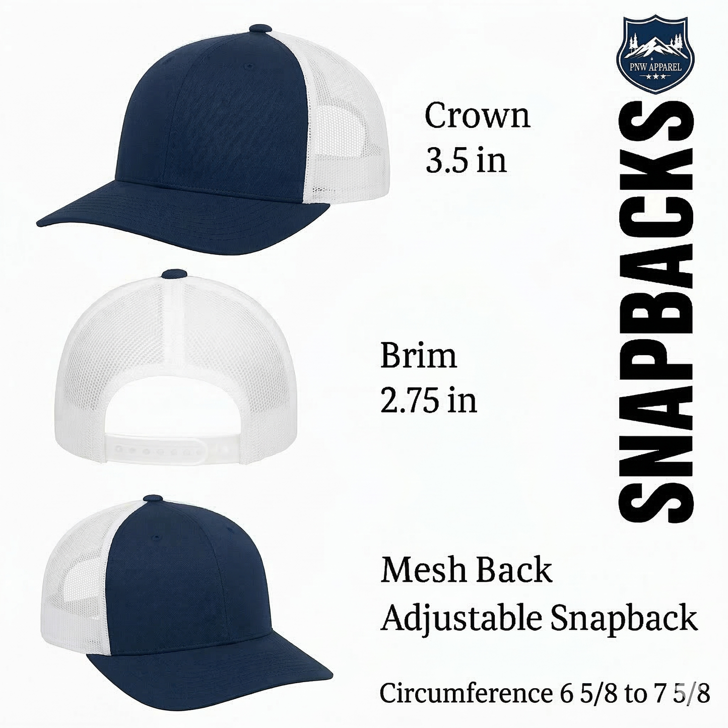 Smokey The Bear Hat - Trucker Snapback Mesh Back: Navy Blue on White Mesh