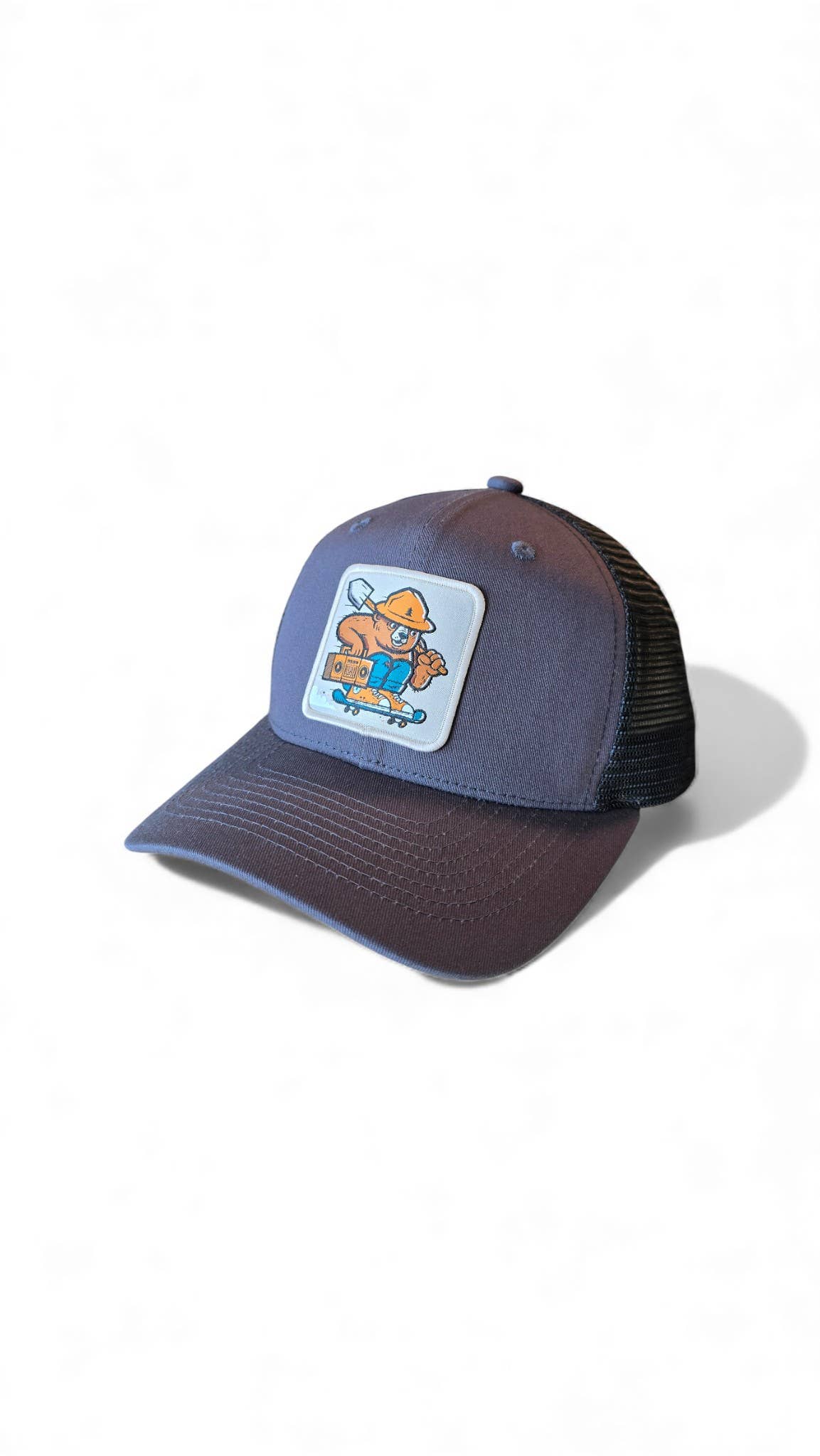 Smokey The Bear Hat - Trucker Snapback Mesh Back: Brown on Khaki