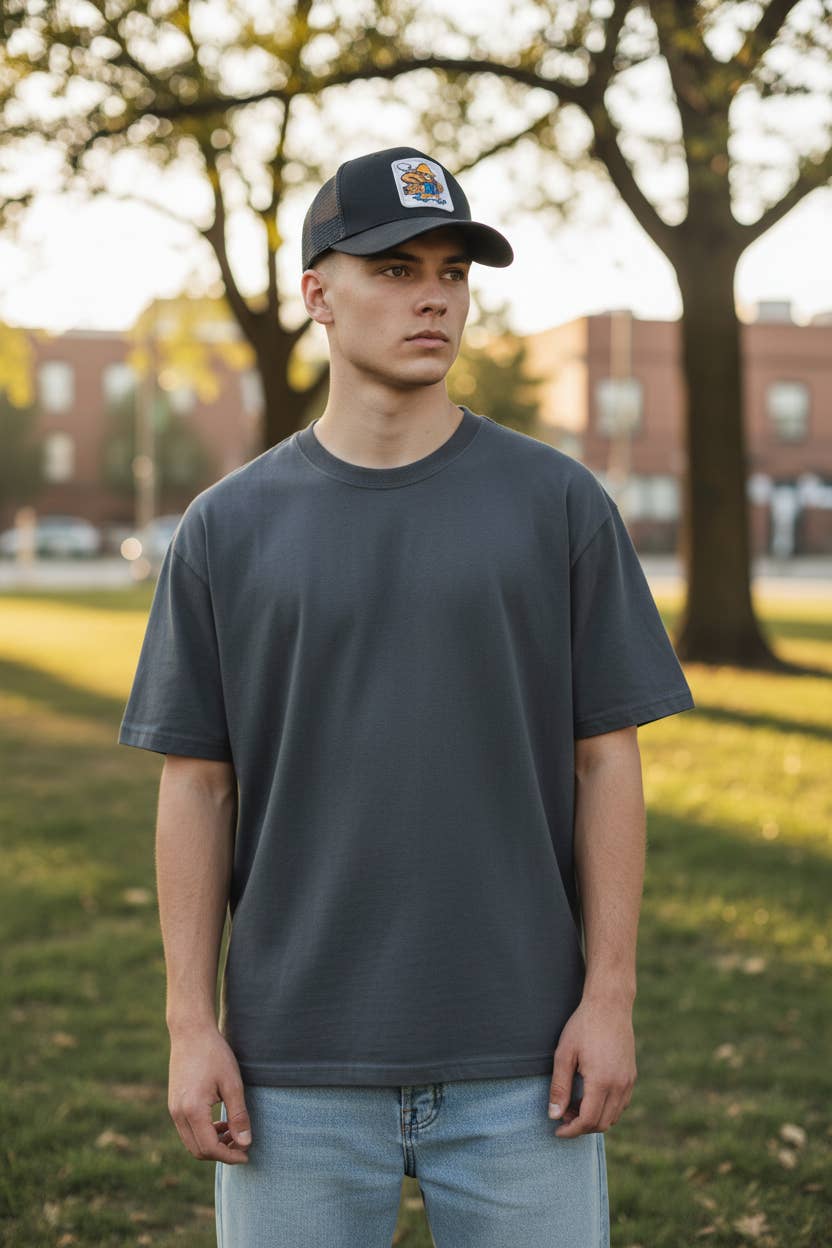 Smokey The Bear Hat - Trucker Snapback Mesh Back: Brown on Khaki
