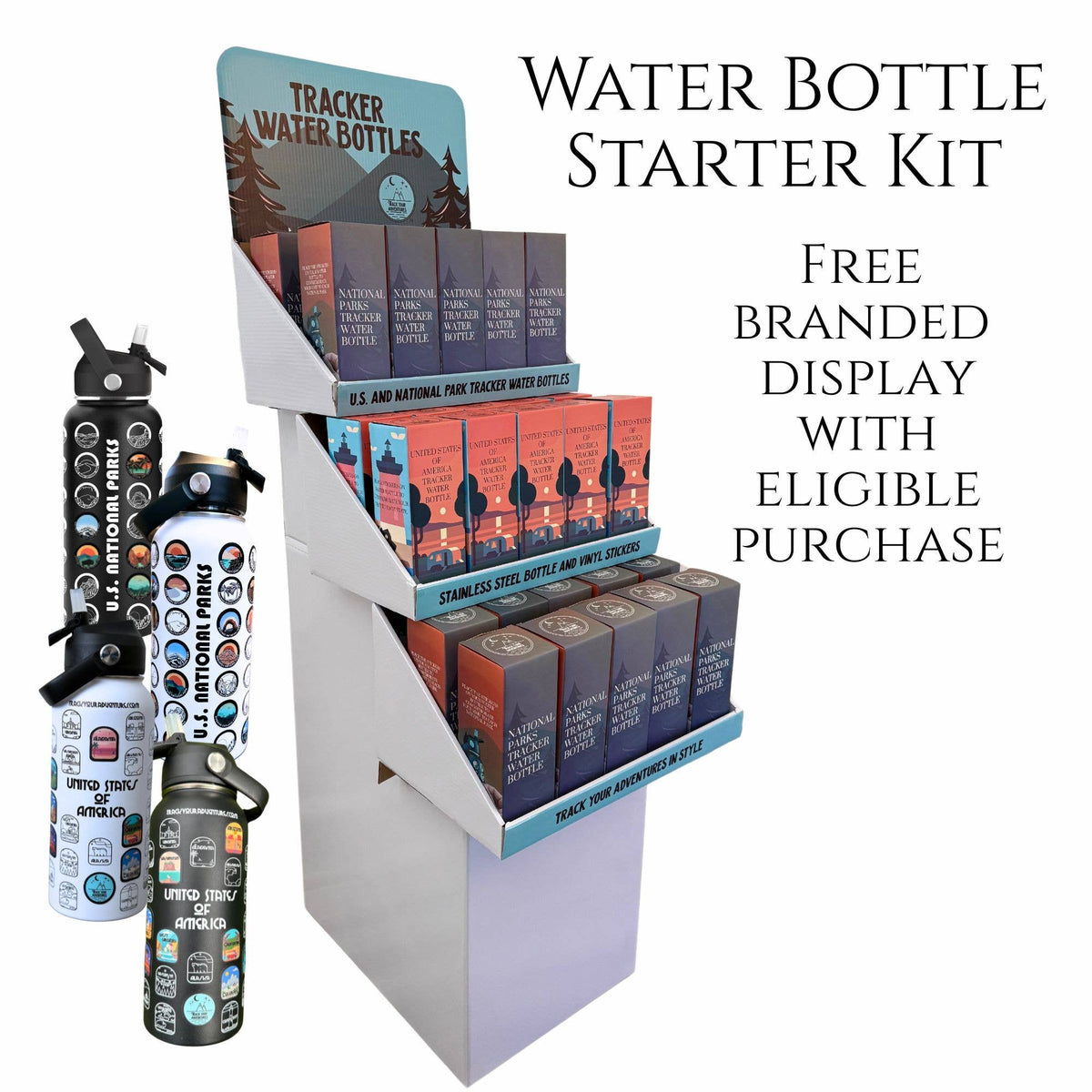 USA & National Park Tracker Water Bottles – 32 oz : Black Nat. Parks