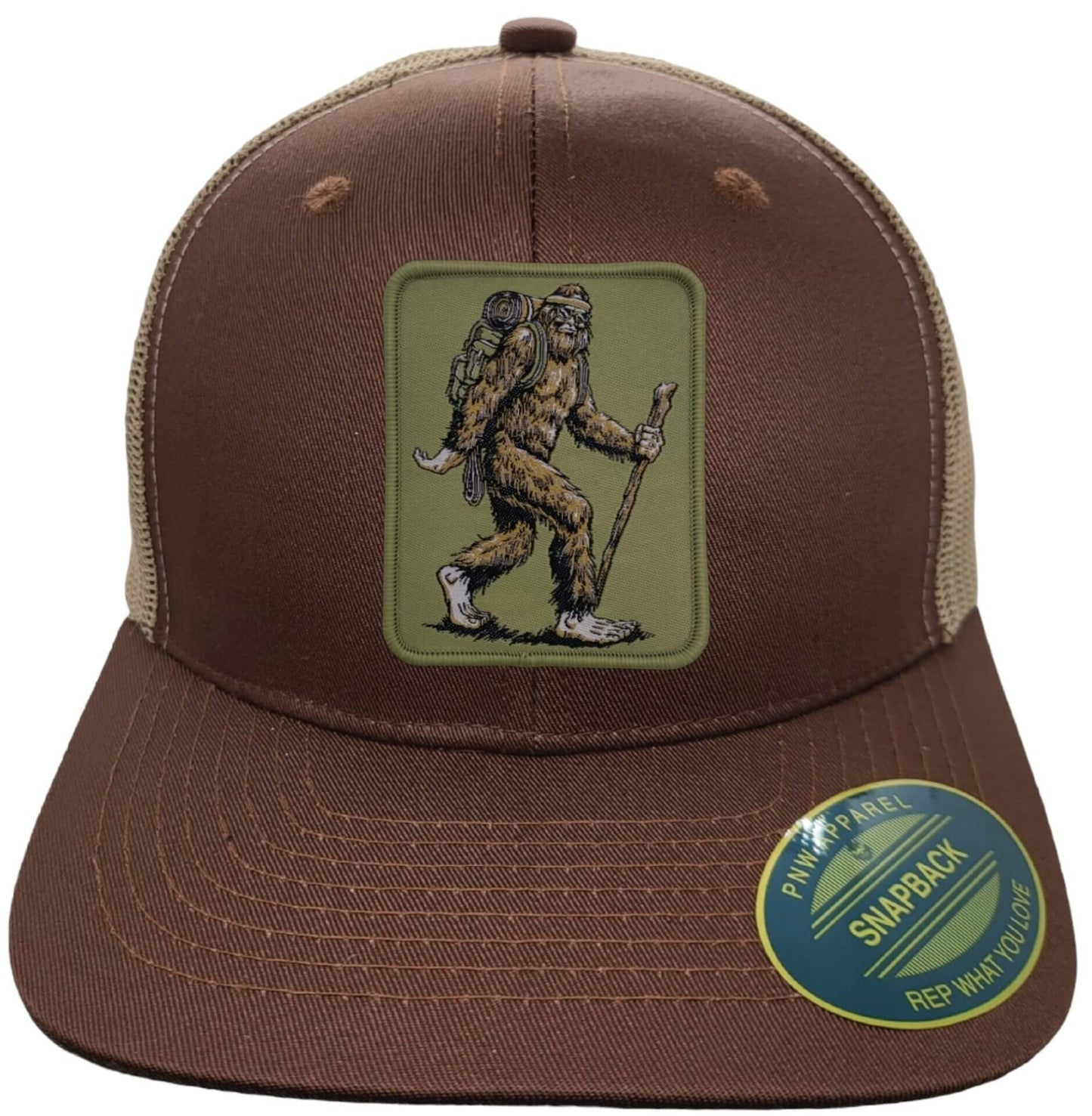 Sasquatch Trucker Hat: Grey on Black Mesh