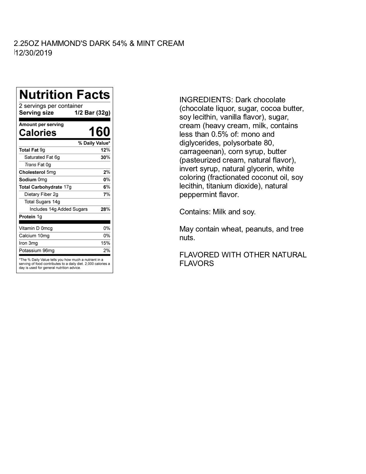 Candy Bar - Dark Chocolate - Mint Chocolate Chip - 2.25 oz