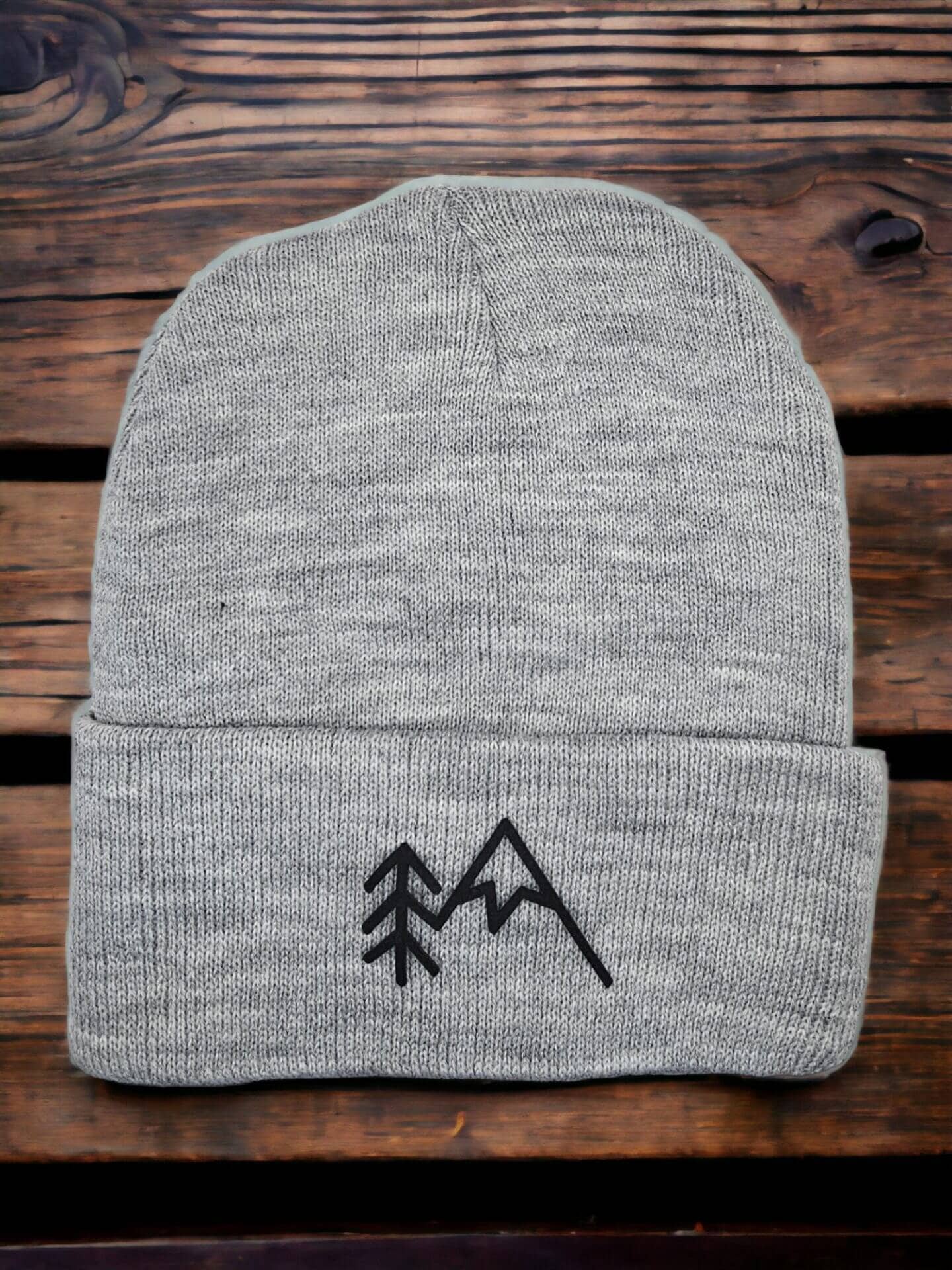 Mountain Beanie With Tree Mountain Patch: Grey