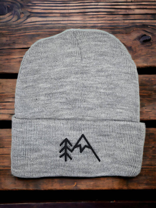 Mountain Beanie With Tree Mountain Patch: Grey