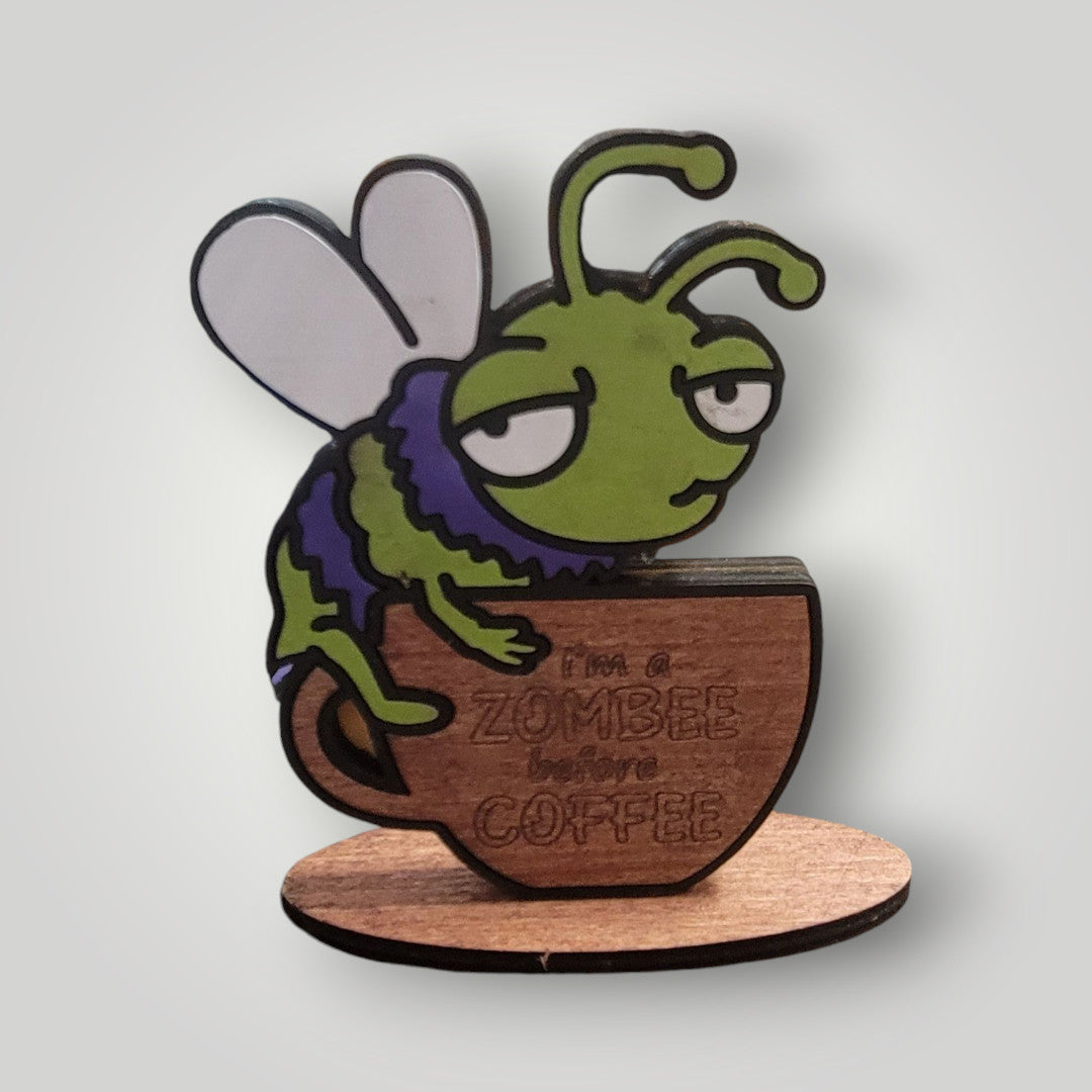 "Zombee Before Coffee" Wooden Desktop Decor