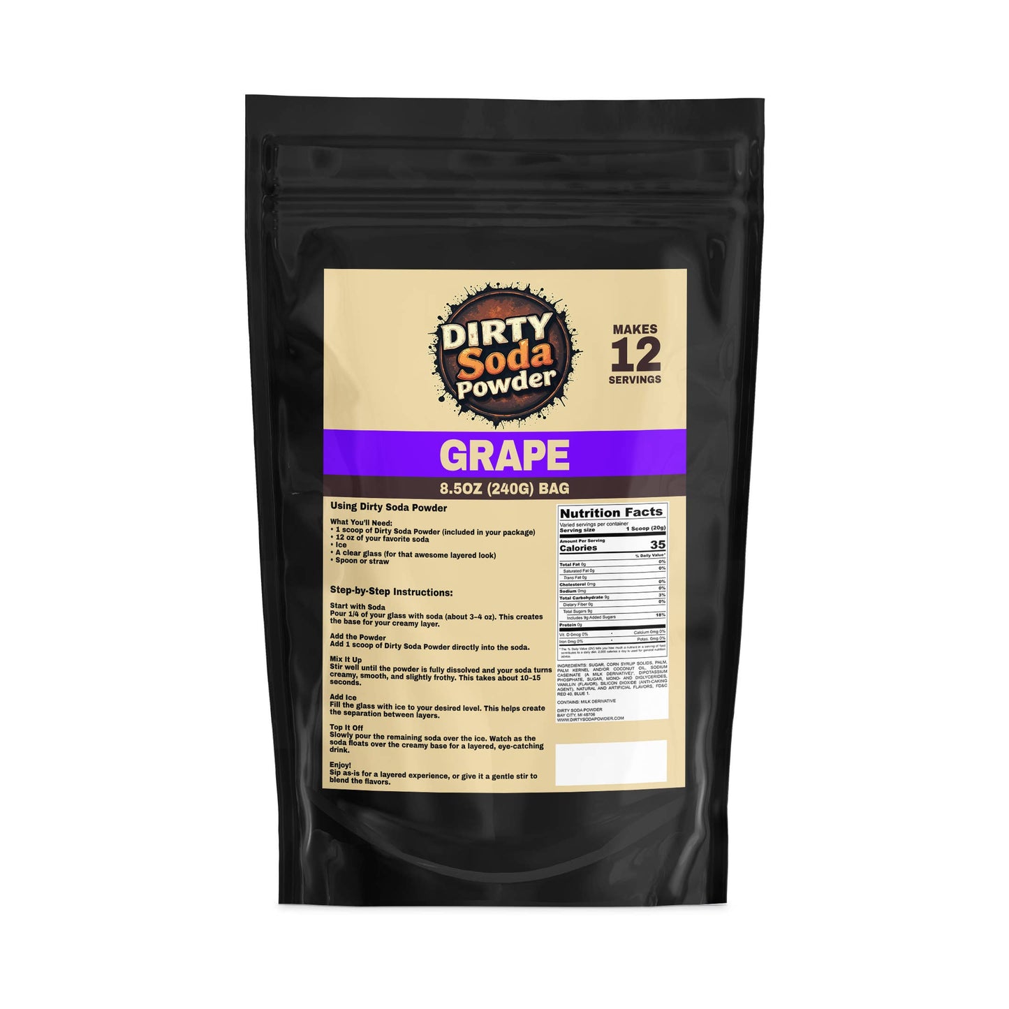 Grape 🍇 Dirty Soda Powder- All in One Soda Mix: Retail Bag (8.5 oz / 12 Servings)