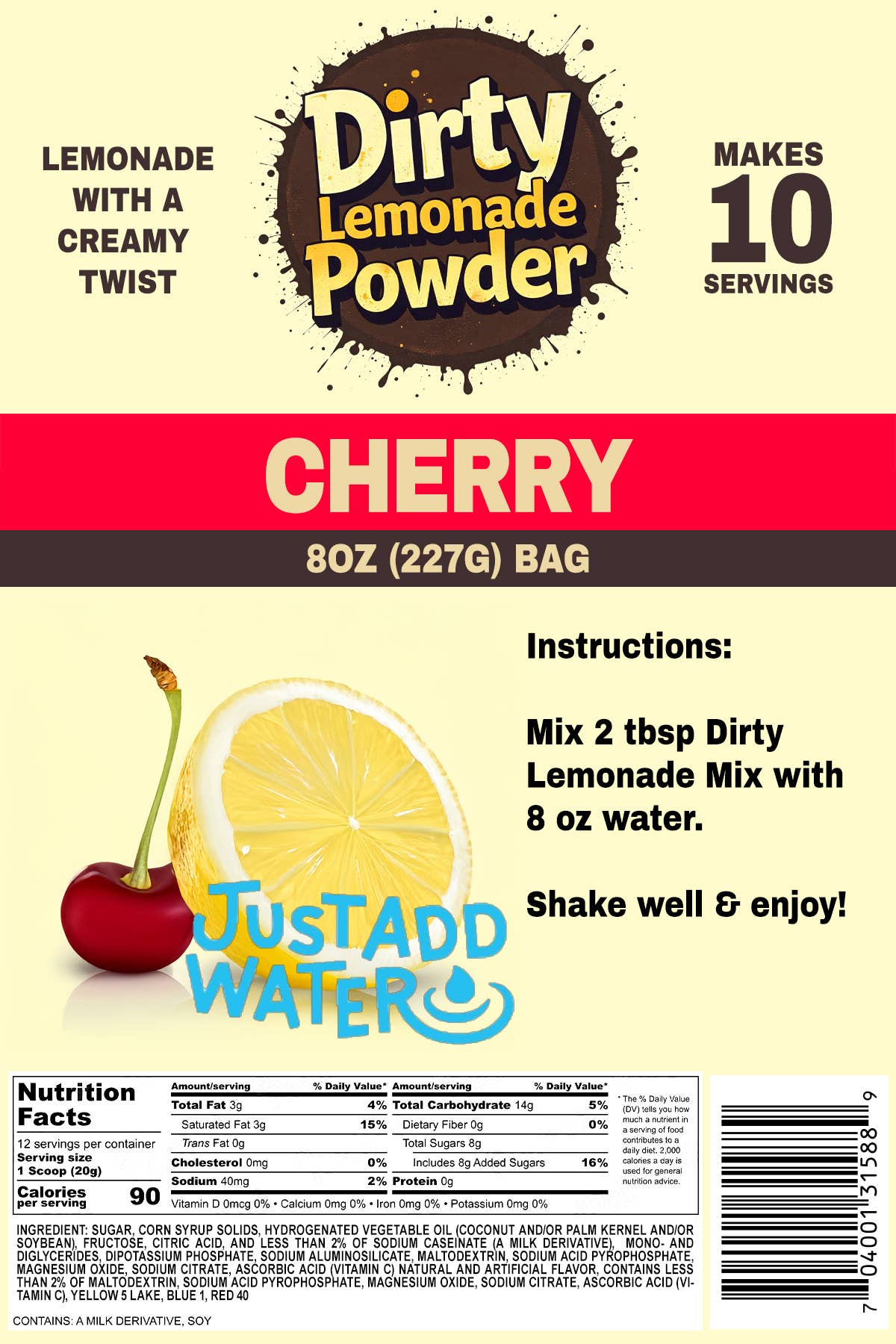 Cherry Dirty Lemonade Powder - Just Add Water: 8oz Bag (10 Servings)