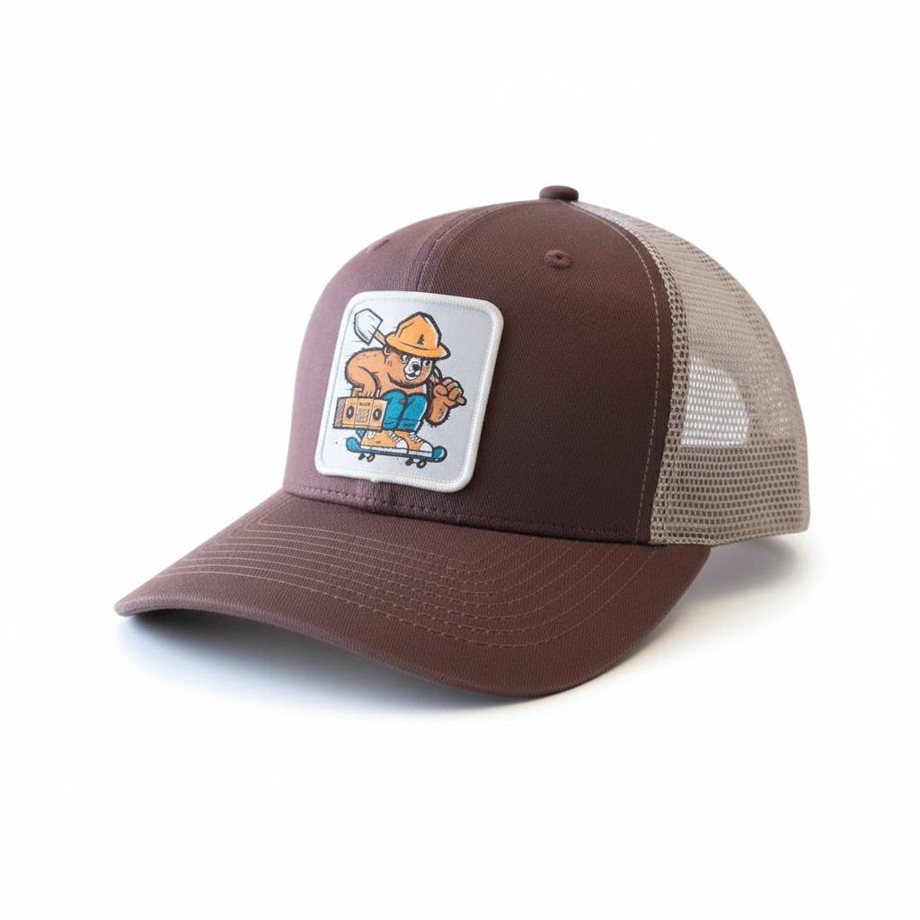 Smokey The Bear Hat - Trucker Snapback Mesh Back: Navy Blue on White Mesh