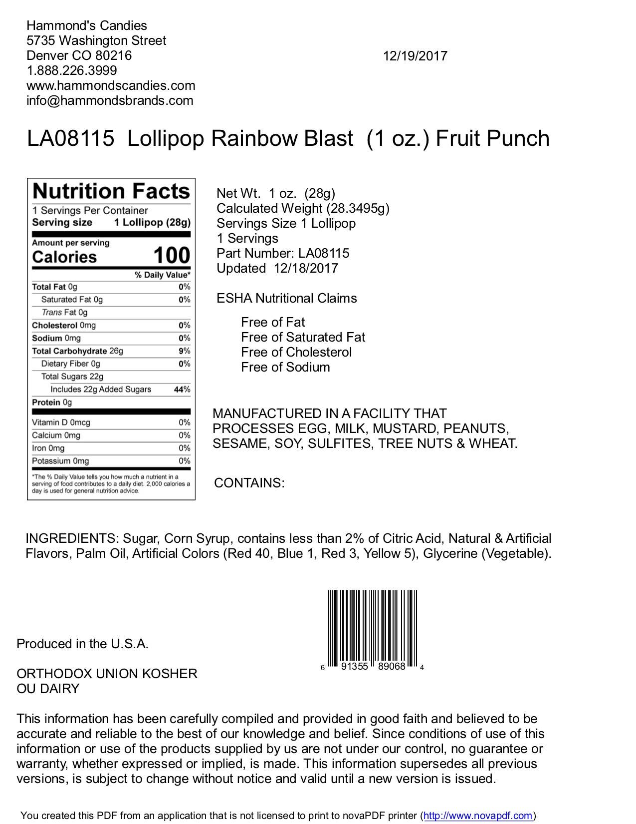 Handmade Lollipop - Rainbow Blast Fruit Punch - 1 oz
