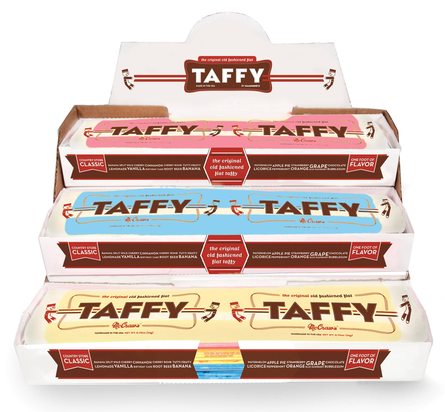 Hand-Pulled Flat Taffy - Flavor Asst - 144 Pc POP Display