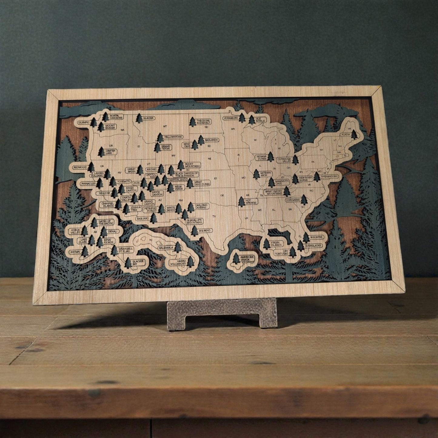 US National Park Map Wilderness Background with Tree Markers